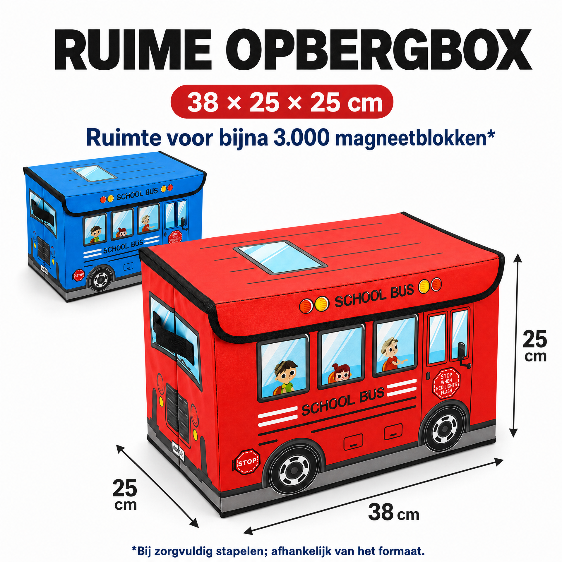 Bus-opbergbox voor magnetisch speelgoed – rood en blauw