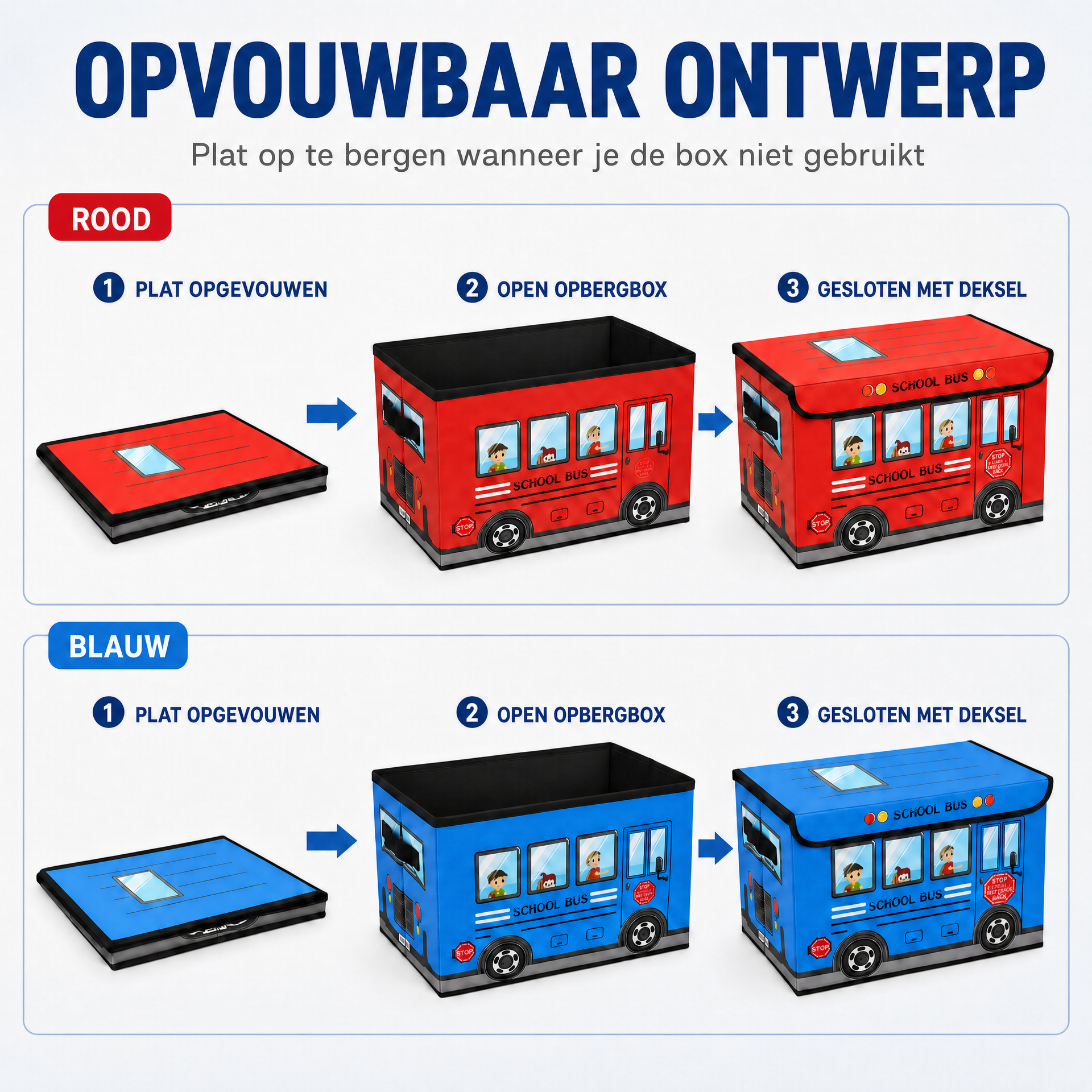 Bus-opbergbox voor magnetisch speelgoed – rood en blauw