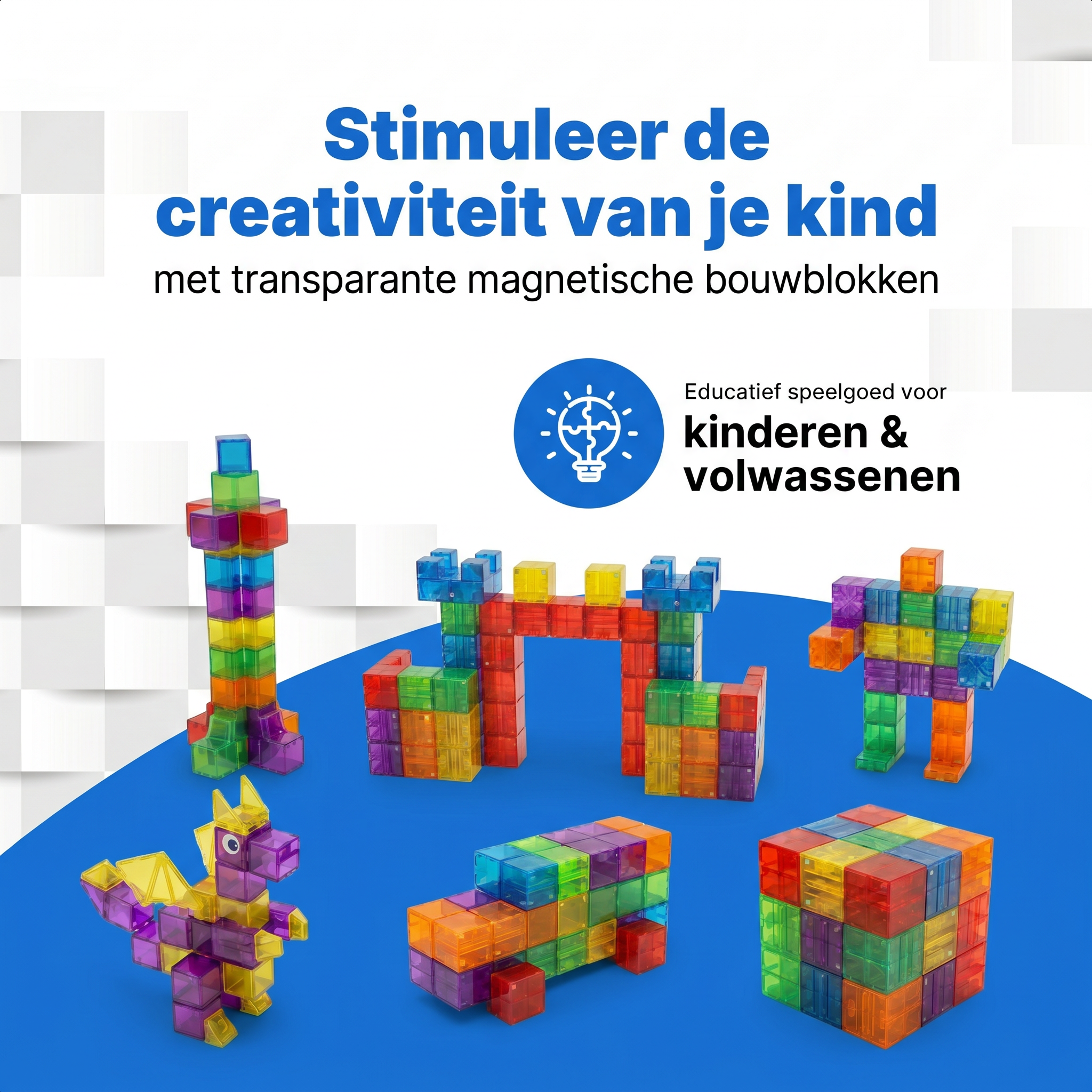Klegu Transparante bouwblokken 96 96-delig - creatief bouwen met transparante magnetische blokjes