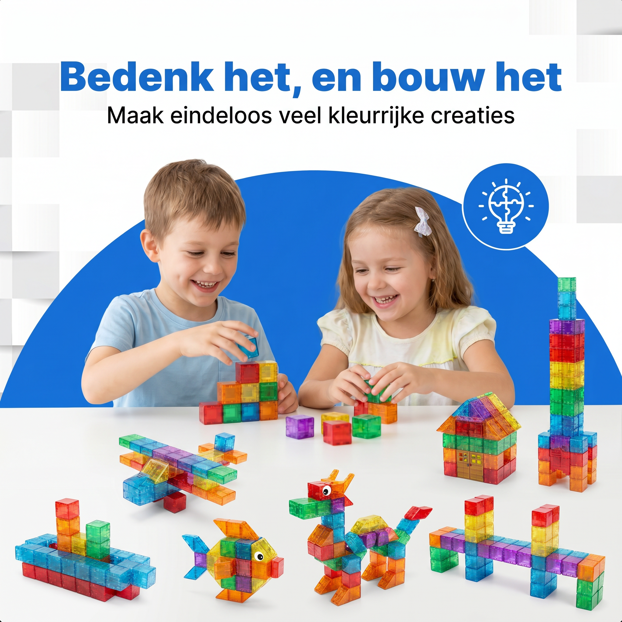 Transparante magnetische bouwblokken Transparante bouwblokken 96 - Klegu speelgoed voor kinderen