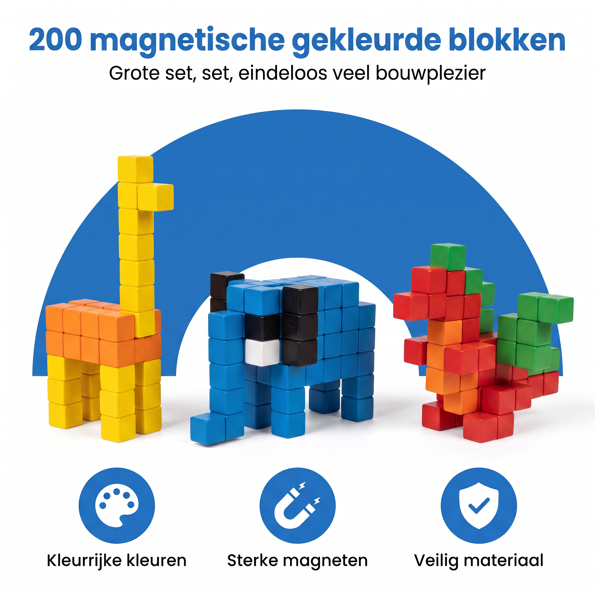 Klegu Gekleurde bouwblokken 200 200-delig - creatief bouwen met gekleurde magnetische blokjes