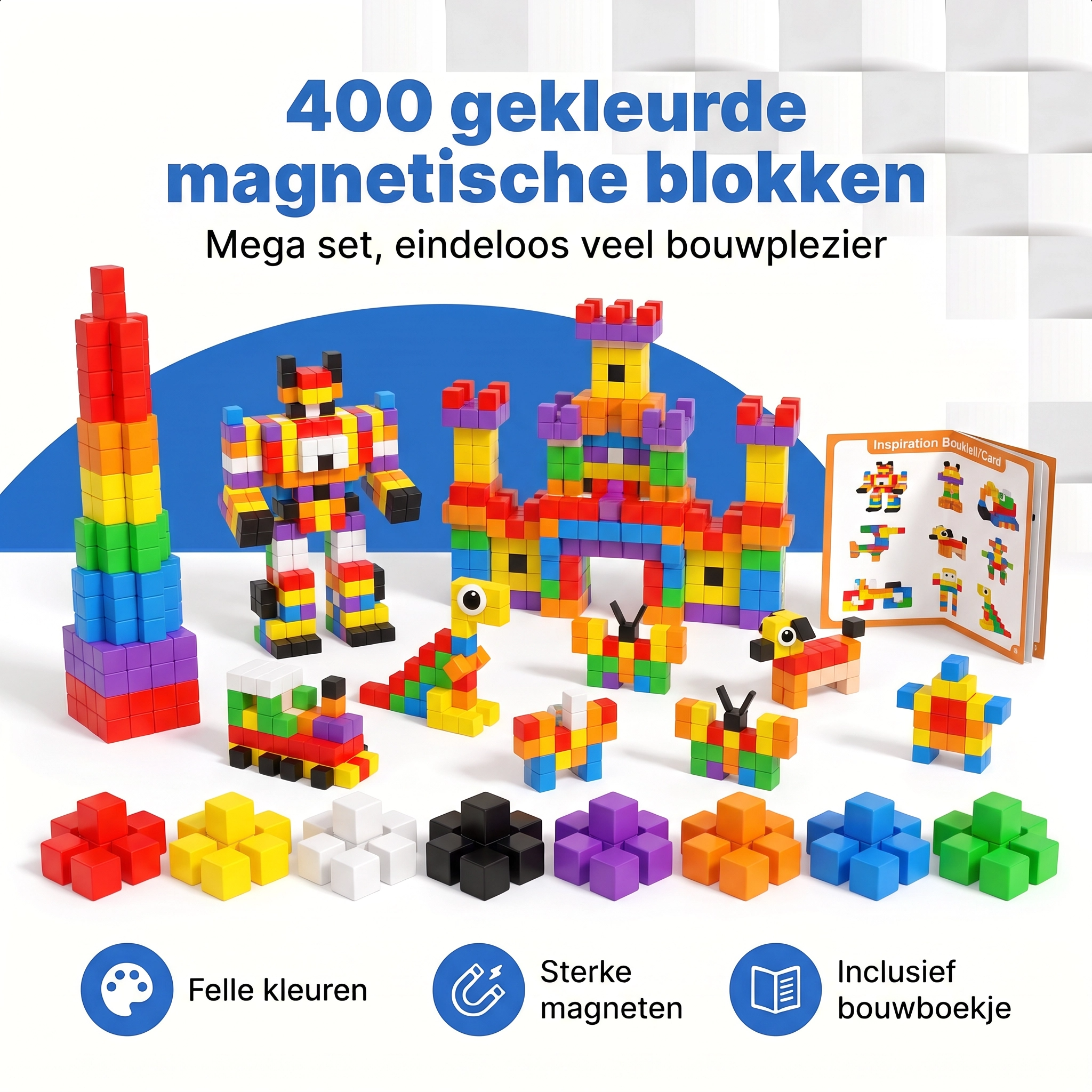 Klegu Gekleurde bouwblokken 400 gekleurde magnetische bouwblokken set - 400 stukjes productfoto