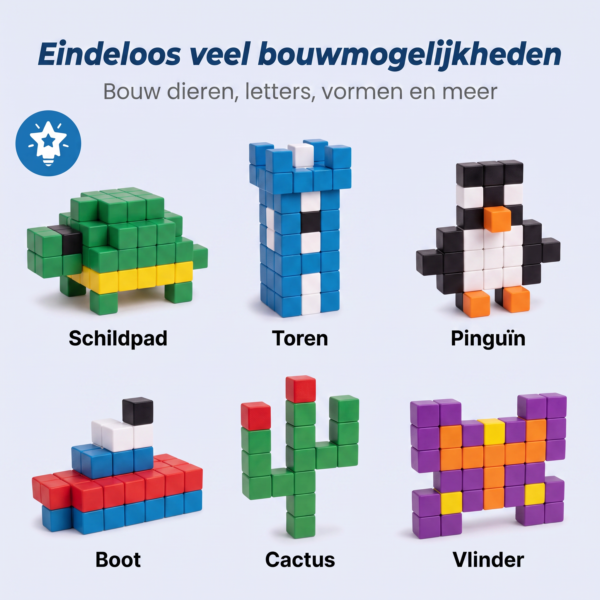 Klegu Gekleurde bouwblokken 96 gekleurde magnetische bouwblokken set - 96 stukjes productfoto