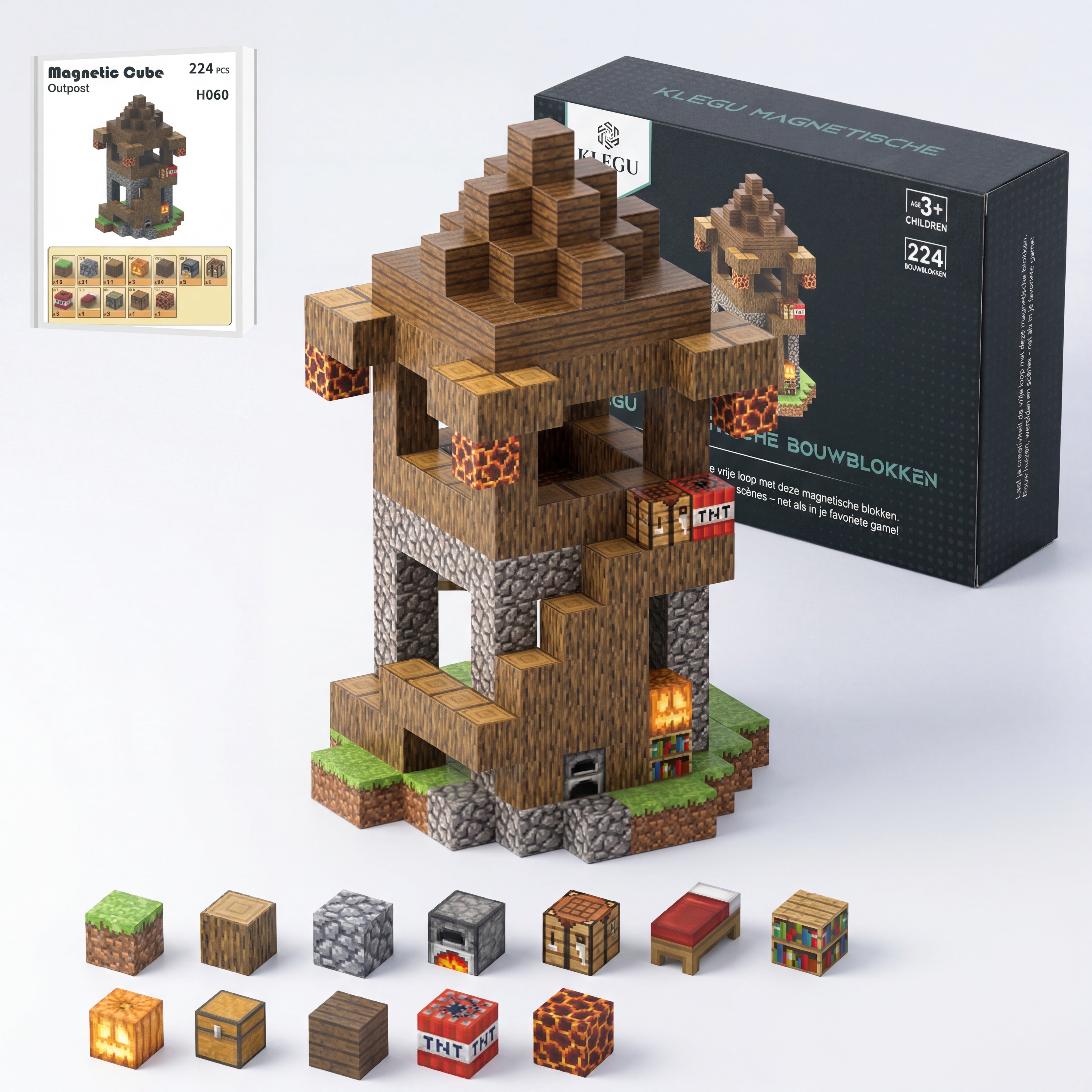 Uitkijktoren - 224 magnetische bouwblokken | Klegu