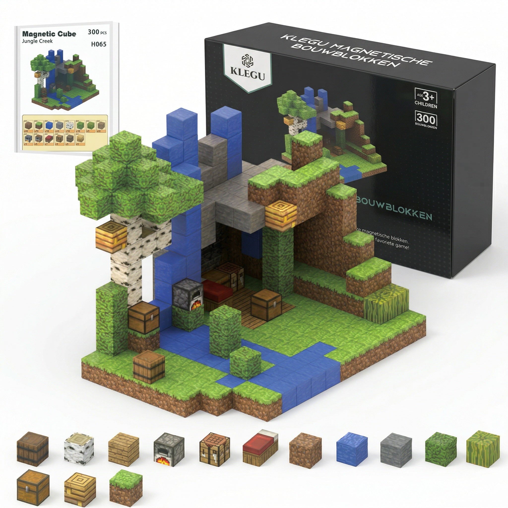 Jungle creek - 300 magnetische bouwblokken | Klegu