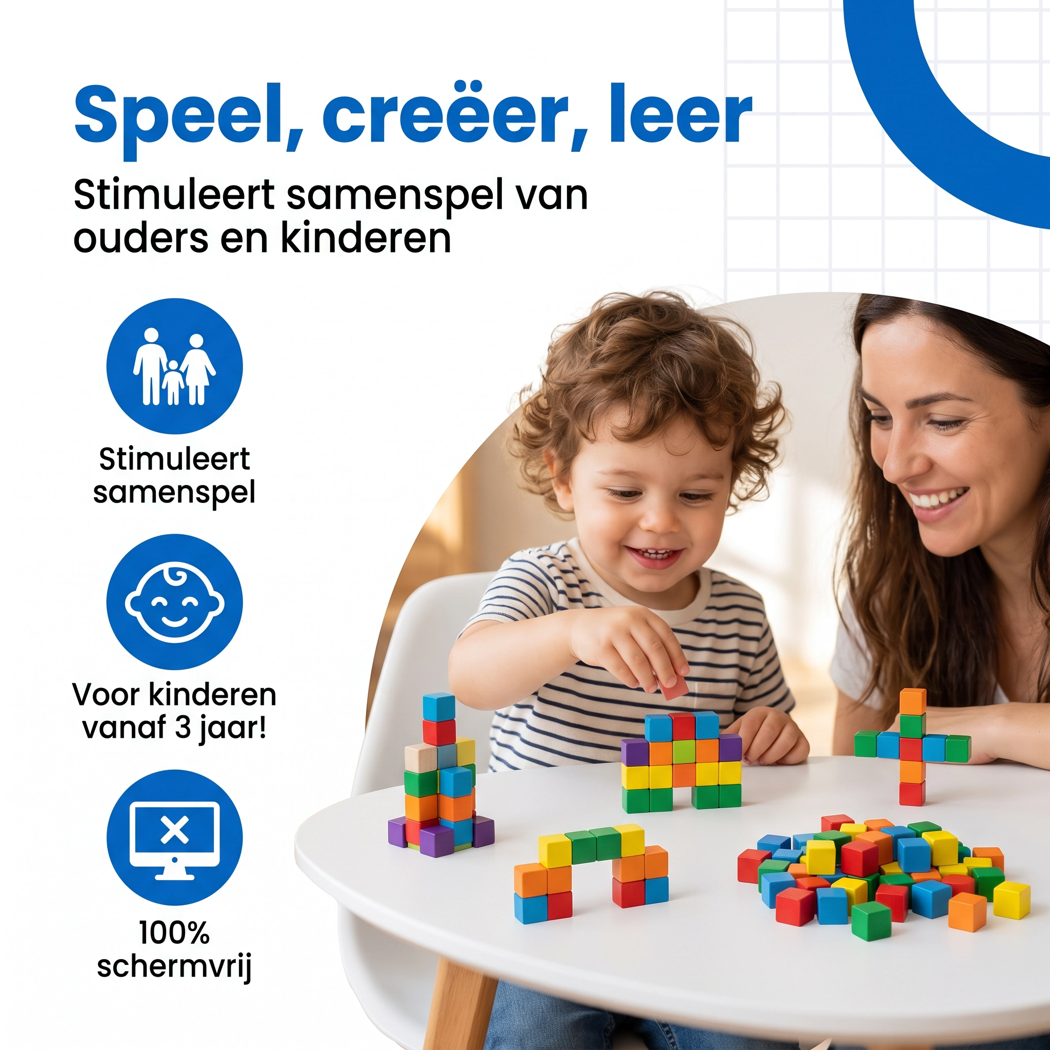 Klegu Gekleurde bouwblokken 200 magnetische bouwblokken - gekleurde bouwstukjes voor kinderen
