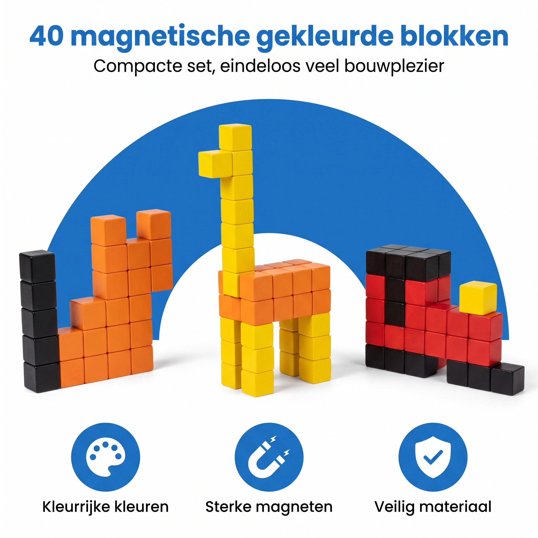 Gekleurde magnetische bouwblokken Gekleurde bouwblokken 40 - Klegu speelgoed voor kinderen