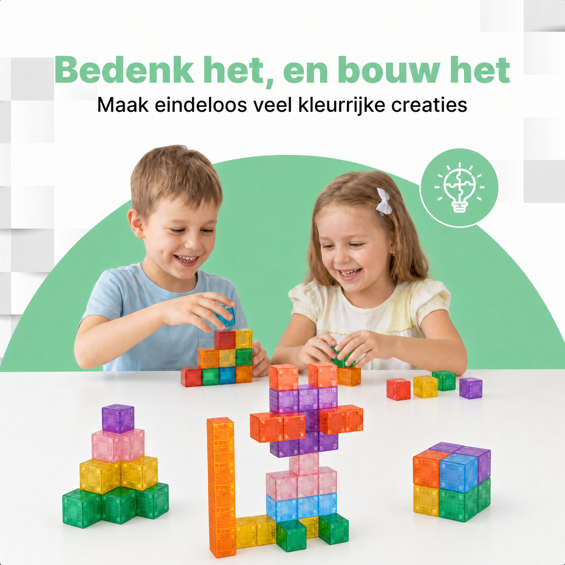 Klegu Transparante bouwblokken 32 32-delig - creatief bouwen met transparante magnetische blokjes