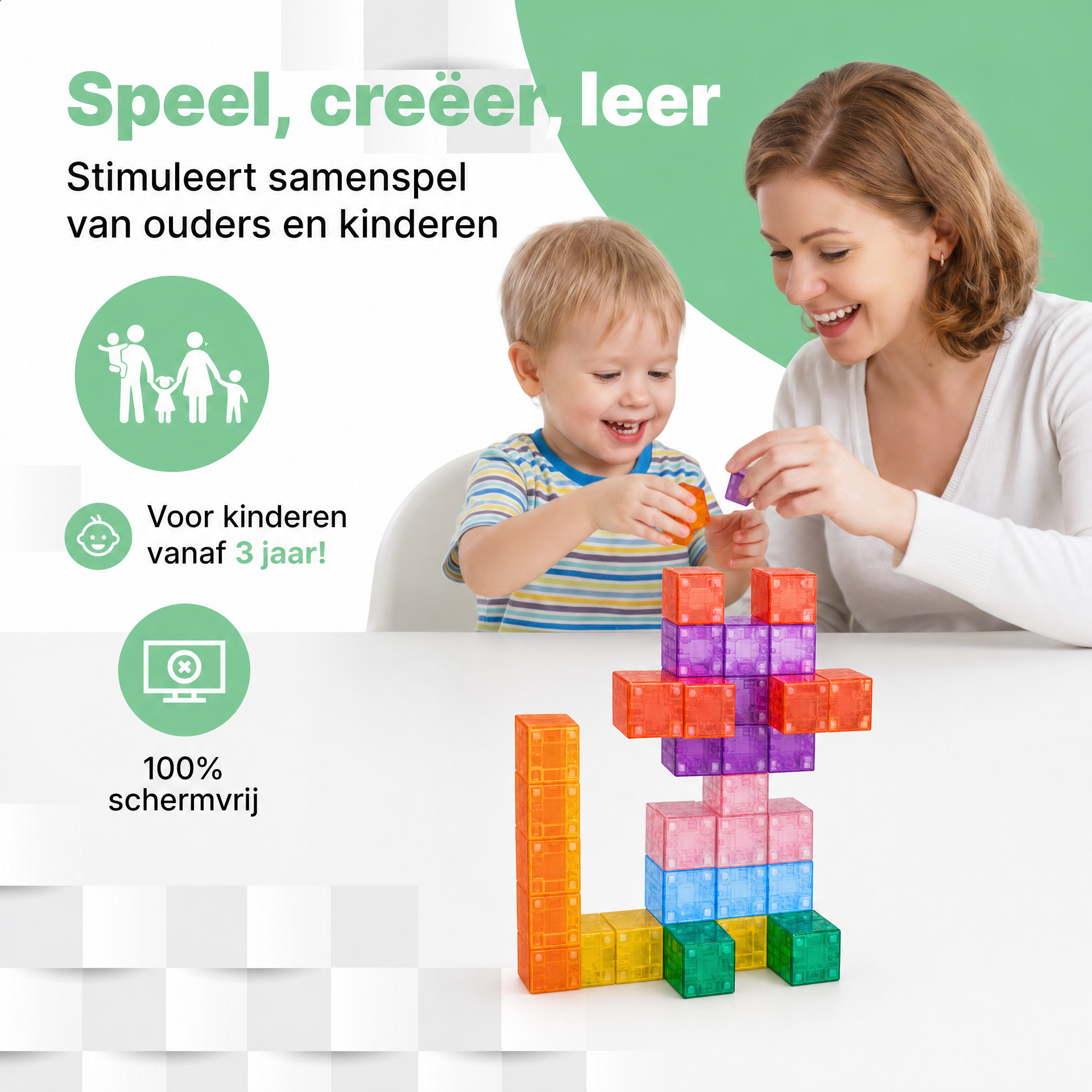 Klegu Transparante bouwblokken 32 32-delige transparante magnetische bouwset voor creatief spelen