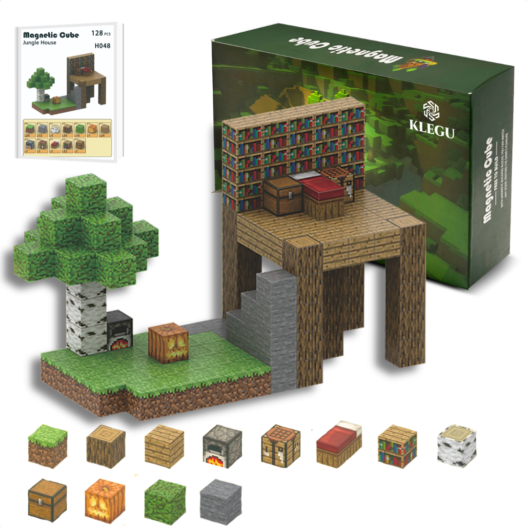 Junglehuis - 128 magnetische bouwblokken