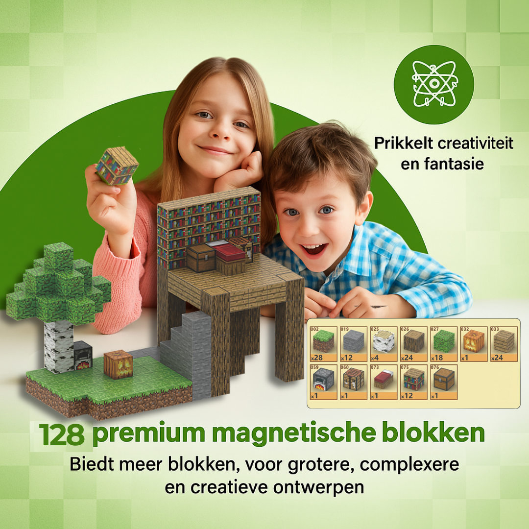 Junglehuis - 128 magnetische bouwblokken