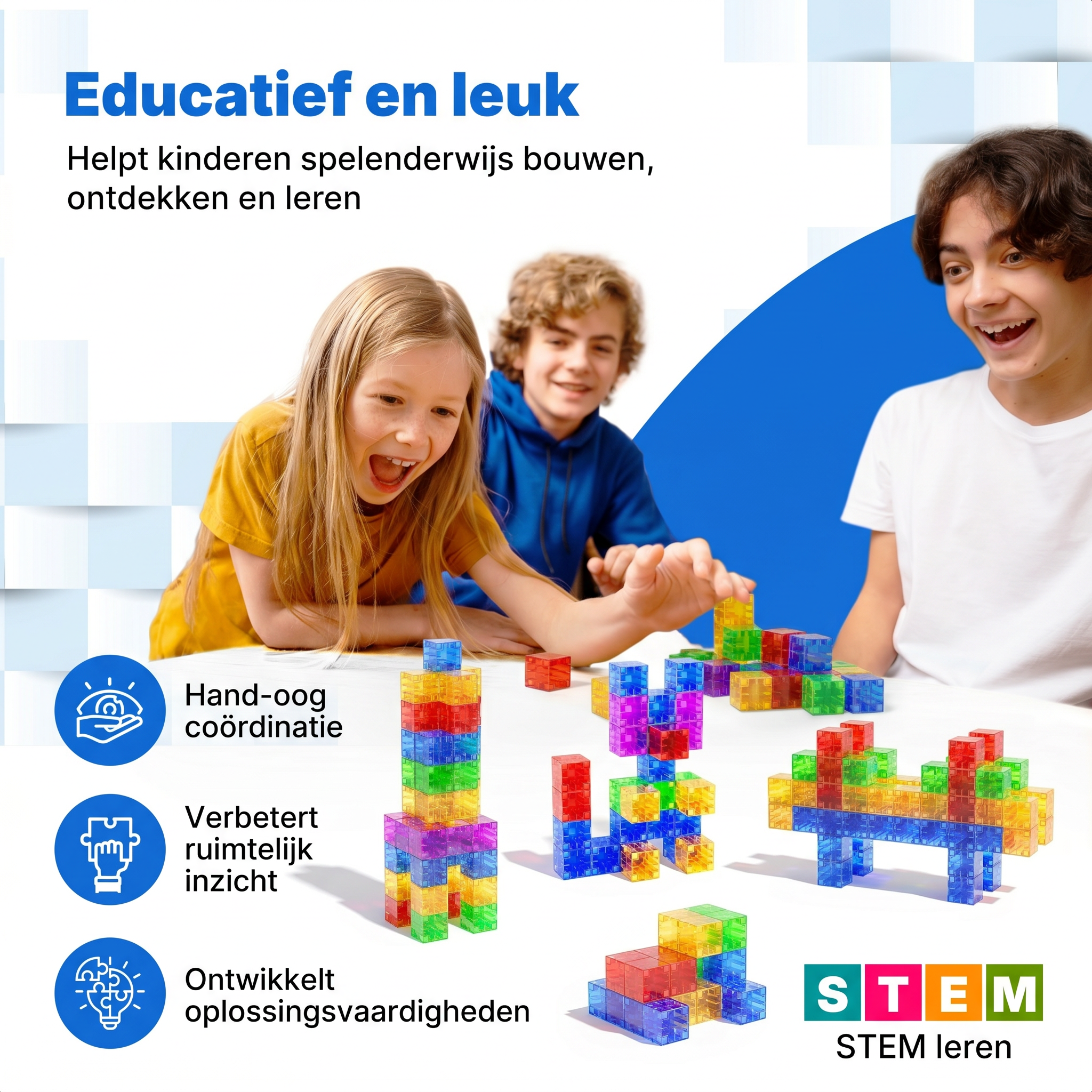 Transparante bouwblokken 96 bouwset - transparante magnetische blokjes voor kinderen van Klegu