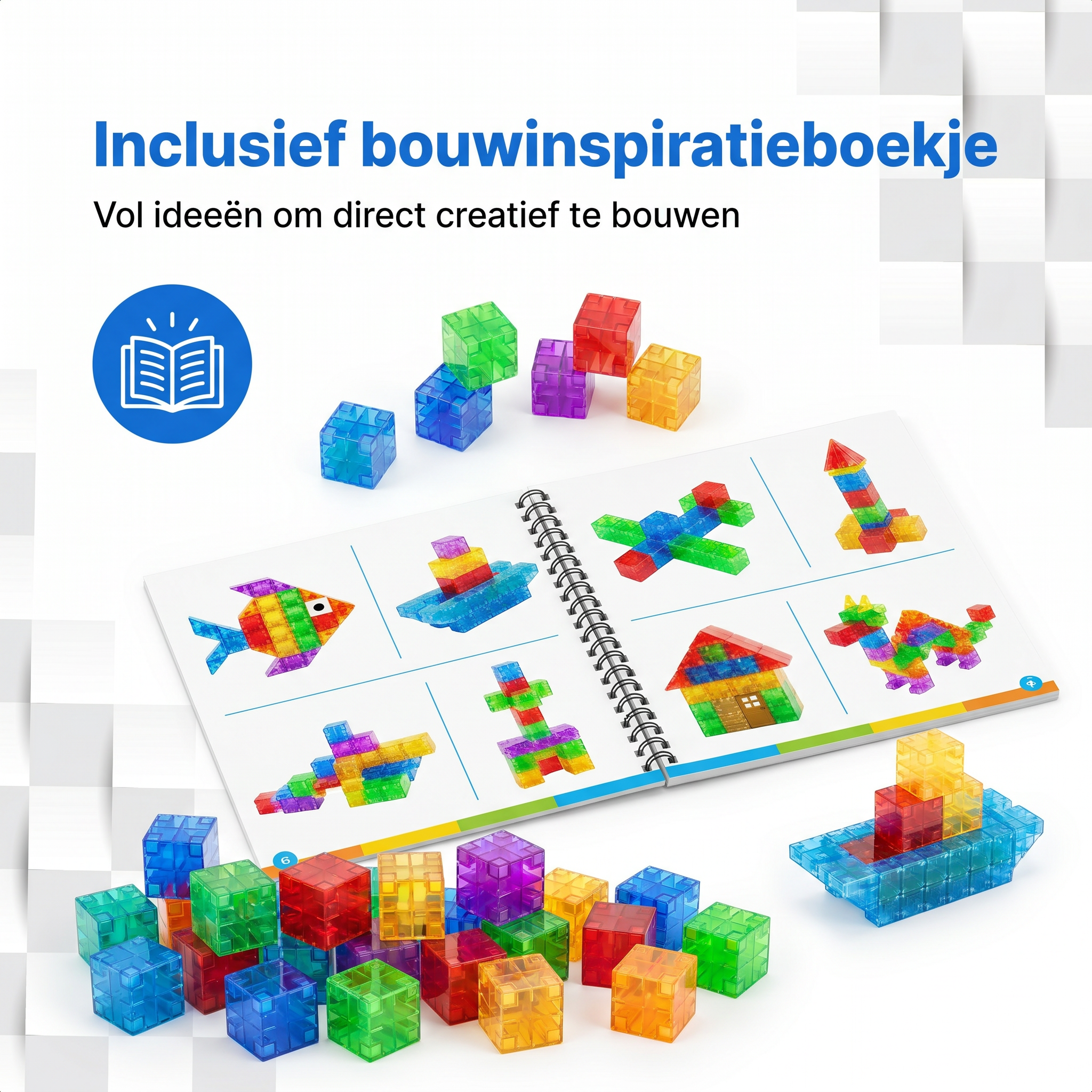 Klegu Transparante bouwblokken 96 magnetische bouwblokken - transparante bouwstukjes voor kinderen