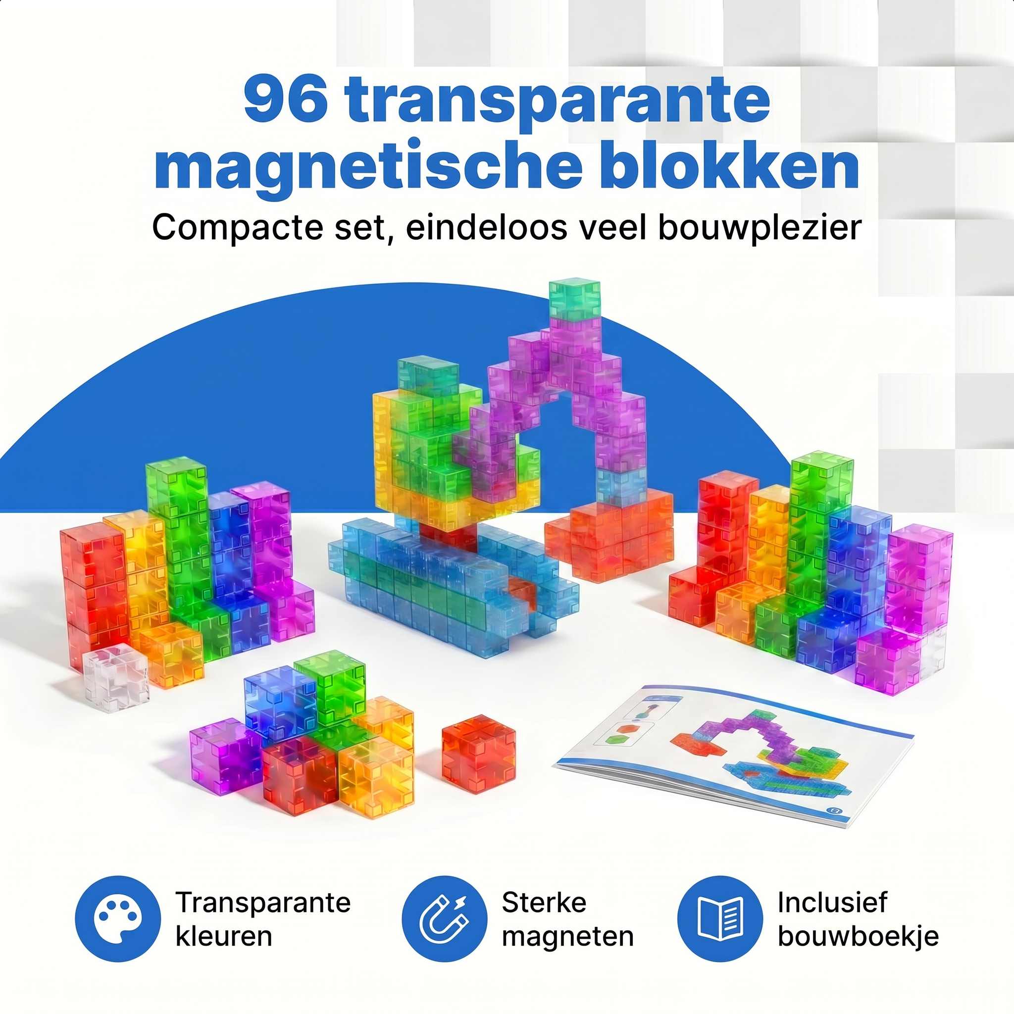 Klegu Transparante bouwblokken 96 transparante magnetische bouwblokken set - 96 stukjes productfoto